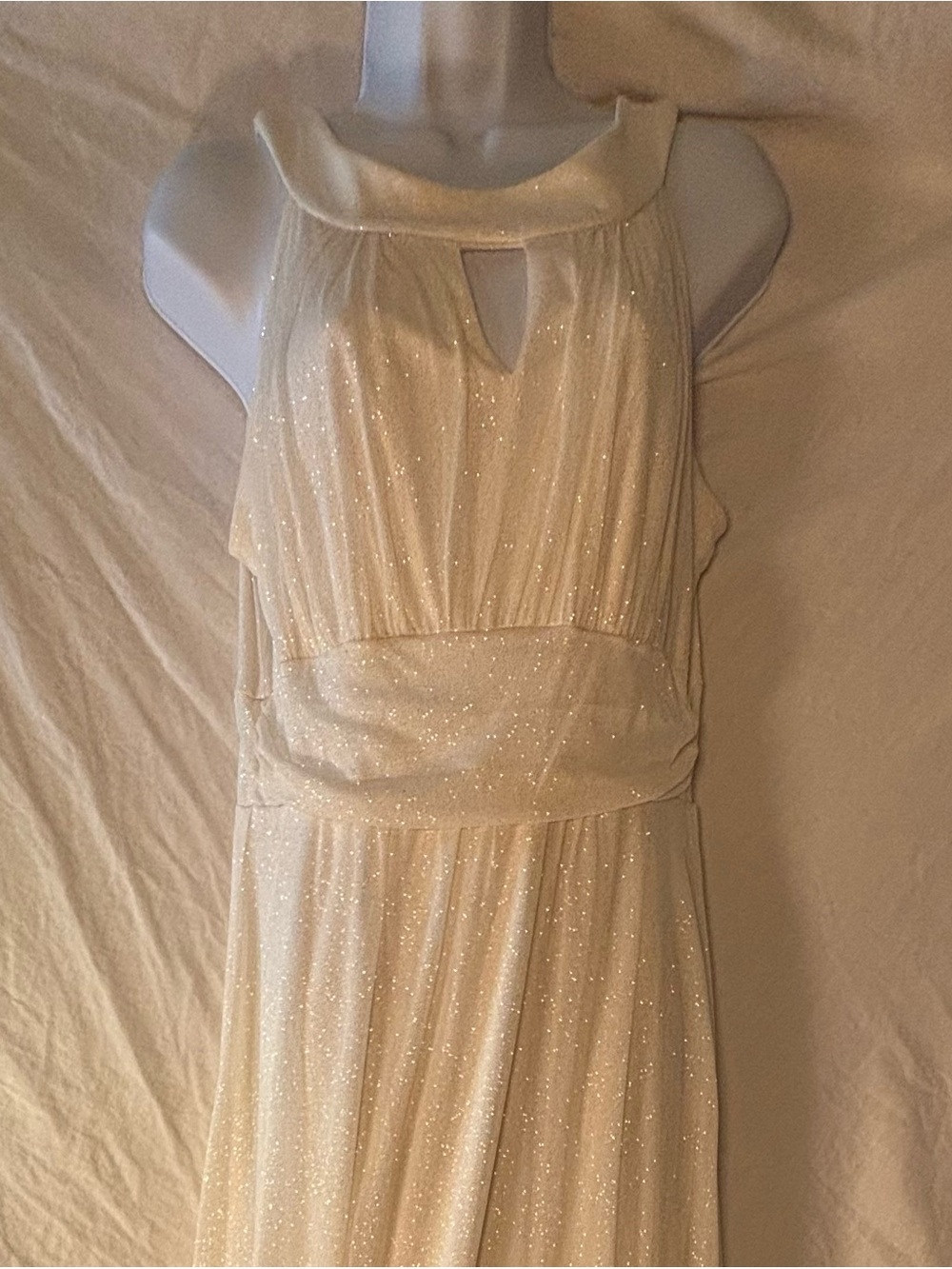 Fairycore Glam Ivory Gold Sparkle Halter Maxi Dress Gown 14P